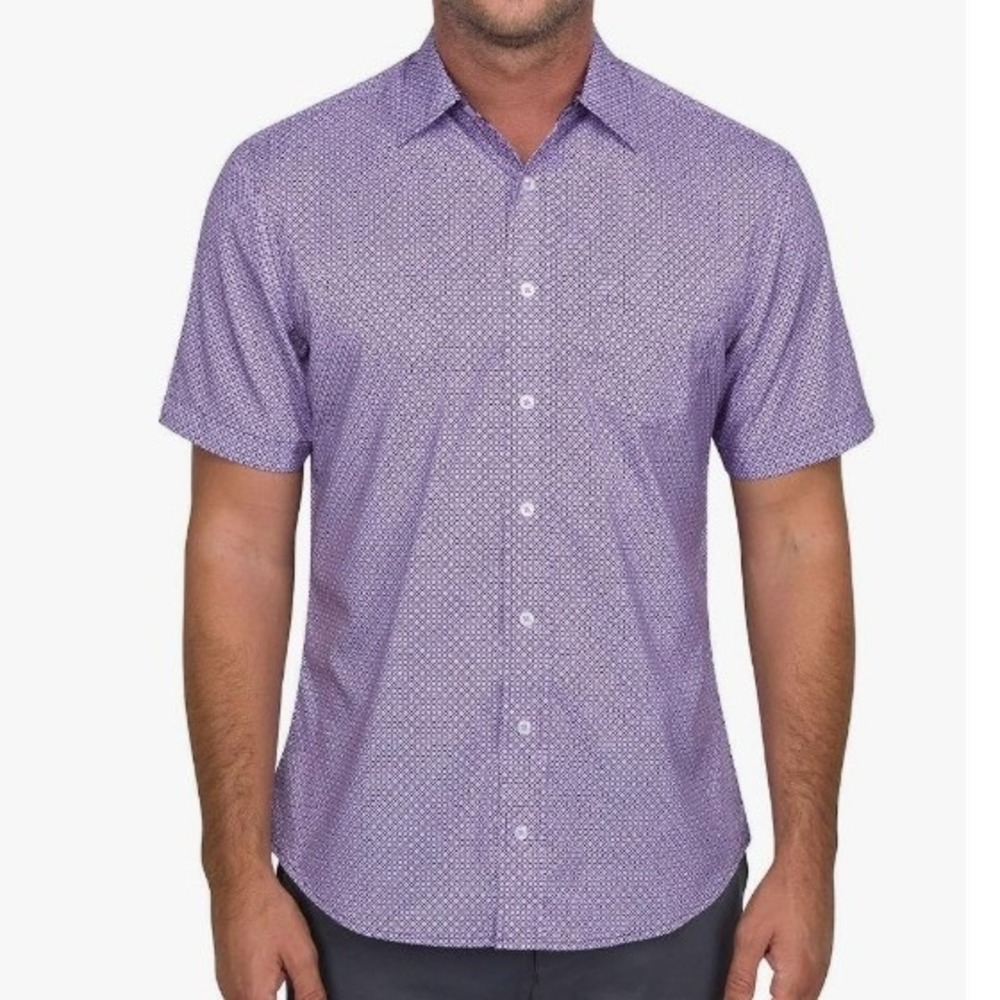 Nick Graham Mens Stretch Modern Fit Short Sleeve Button Down Shirt Purple Small
